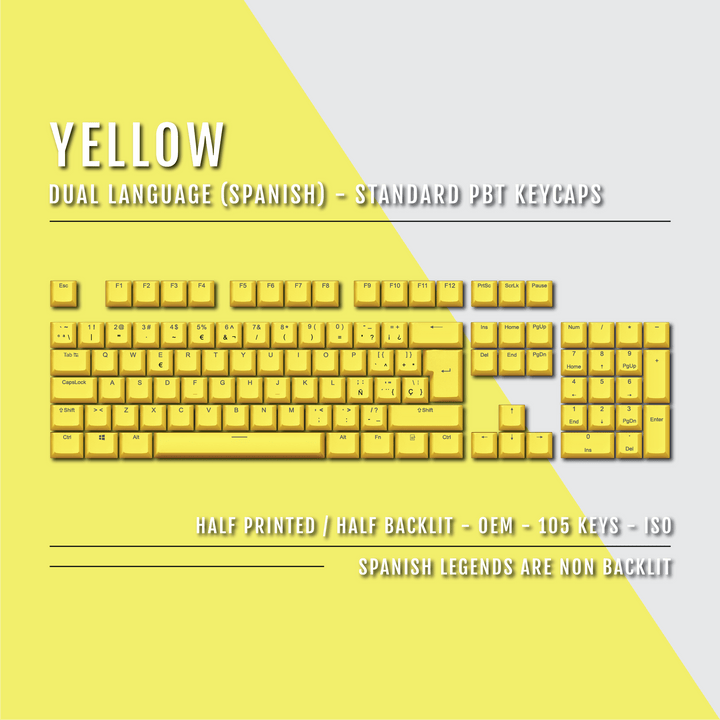 Yellow Spanish (ISO-ES) Dual Language PBT Keycaps Krome Keycaps LTD spanish