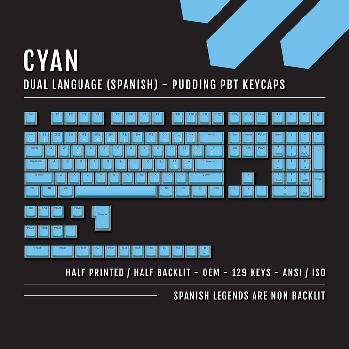 Cyan Spanish (ISO-ES) Dual Language PBT Pudding Keycaps Krome Keycaps LTD spanish