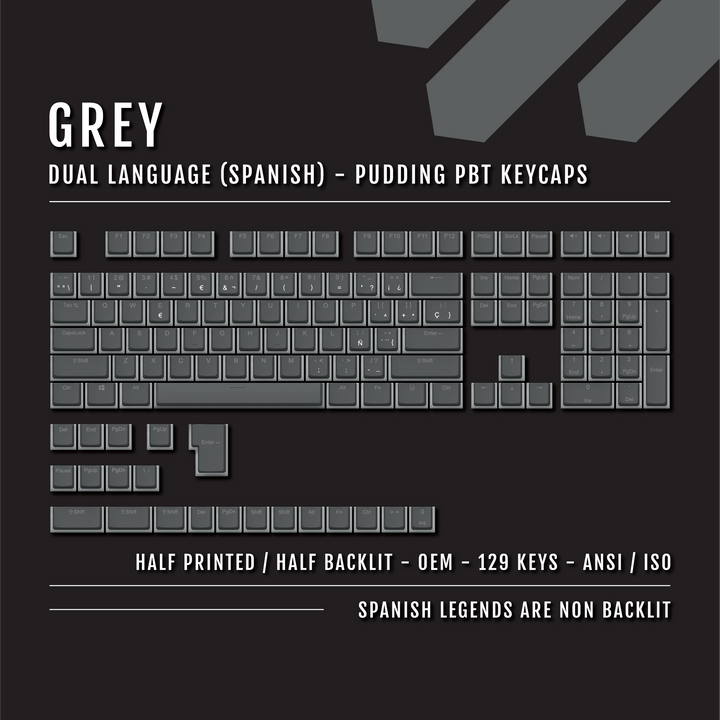 Grey Spanish (ISO-ES) Dual Language PBT Pudding Keycaps Krome Keycaps LTD spanish