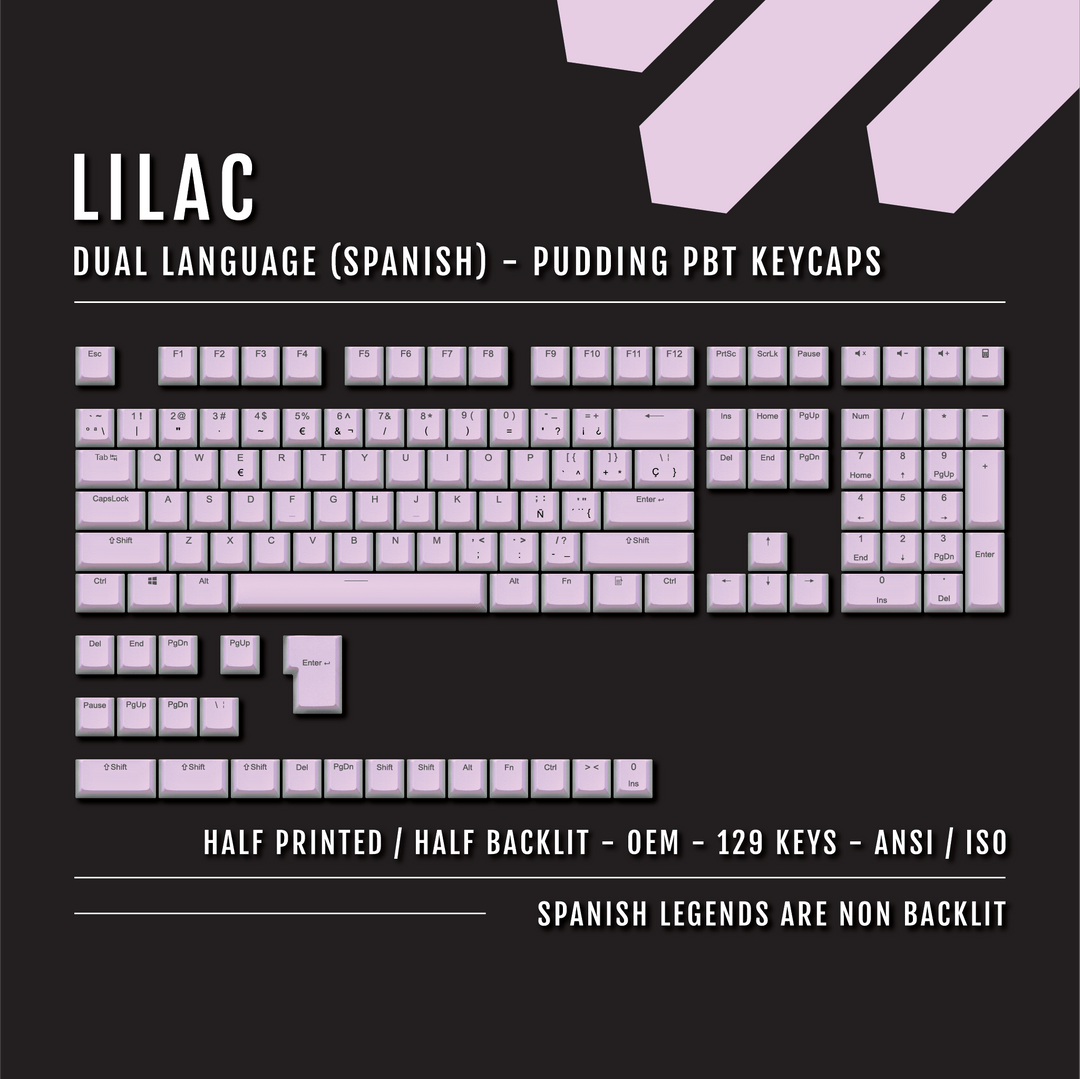 Lilac Spanish (ISO-ES) Dual Language PBT Pudding Keycaps Krome Keycaps LTD spanish