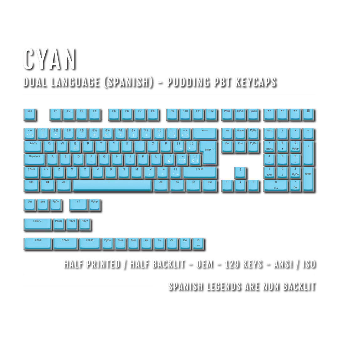 Cyan Spanish (ISO-ES) Dual Language PBT Pudding Keycaps Krome Keycaps LTD spanish