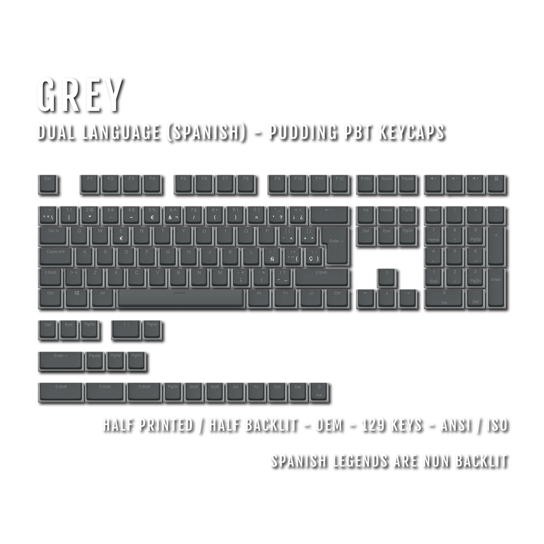 Grey Spanish (ISO-ES) Dual Language PBT Pudding Keycaps Krome Keycaps LTD spanish