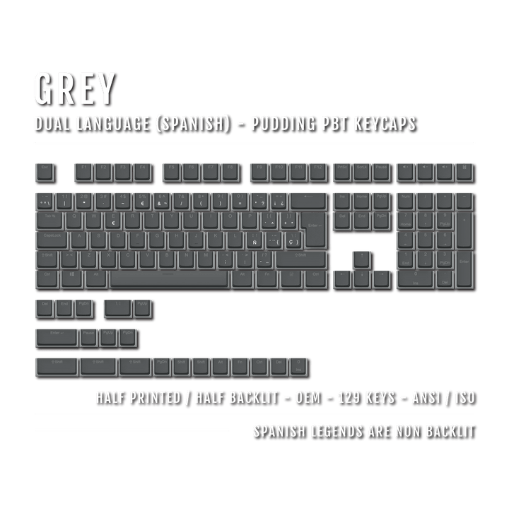 Grey Spanish (ISO-ES) Dual Language PBT Pudding Keycaps Krome Keycaps LTD spanish