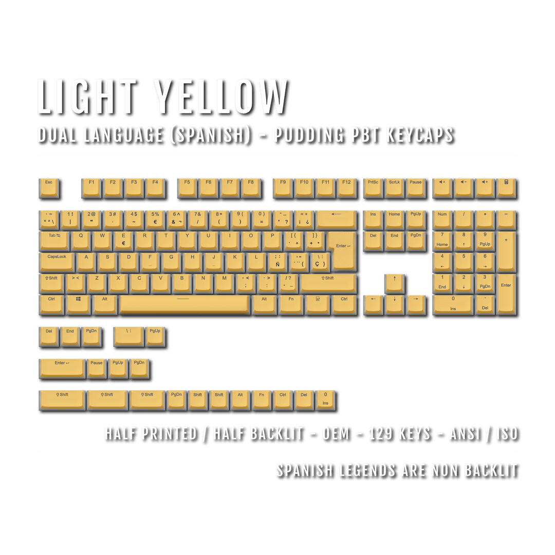 Light Yellow Spanish (ISO-ES) Dual Language PBT Pudding Keycaps Krome Keycaps LTD spanish