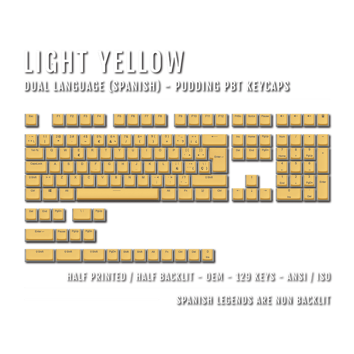 Light Yellow Spanish (ISO-ES) Dual Language PBT Pudding Keycaps Krome Keycaps LTD spanish