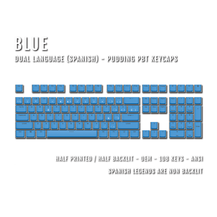 Blue Spanish Dual Language PBT Pudding Keycaps Krome Keycaps LTD spanish