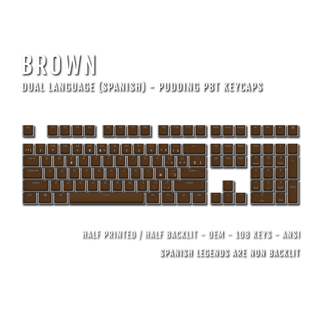 Brown Spanish Dual Language PBT Pudding Keycaps Krome Keycaps LTD spanish