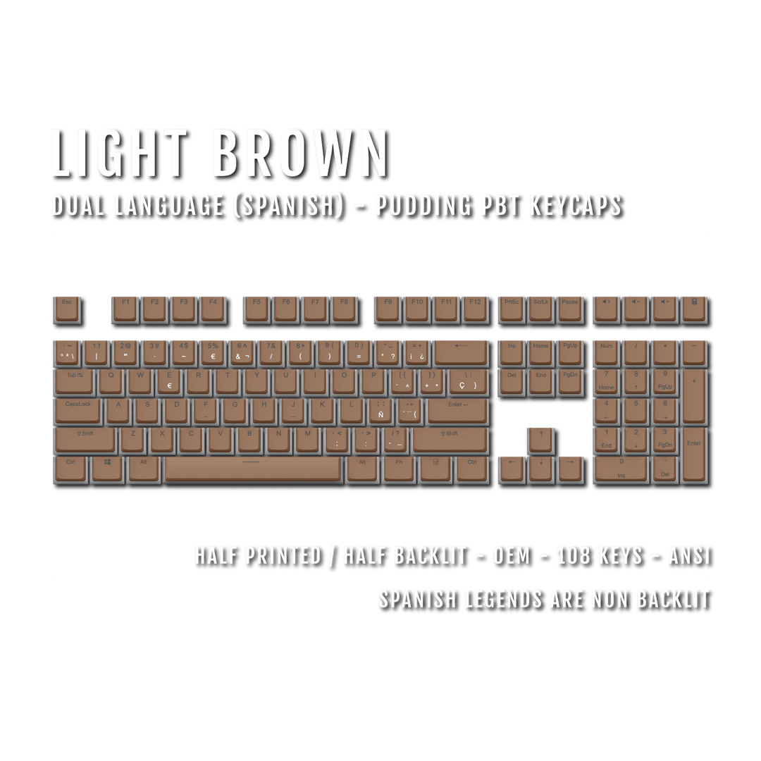 Light Brown Spanish Dual Language PBT Pudding Keycaps Krome Keycaps LTD spanish