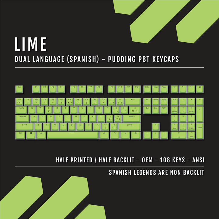 Lime Spanish Dual Language PBT Pudding Keycaps Krome Keycaps LTD spanish