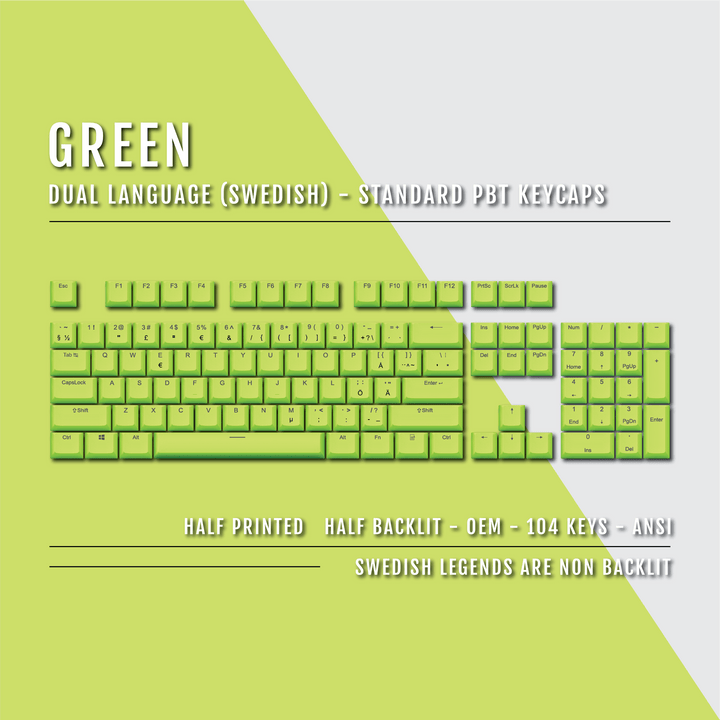 Green Swedish (ISO-SE) Dual Language PBT Keycaps Krome Keycaps LTD swedish