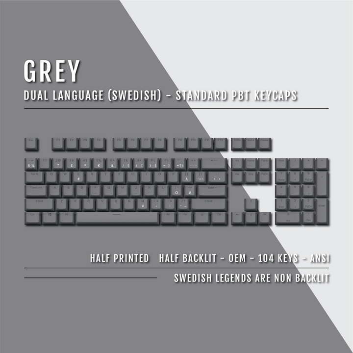 Grey PBT Swedish Keycaps - ISO-SE - 100% Size - Dual Language Keycaps - kromekeycaps