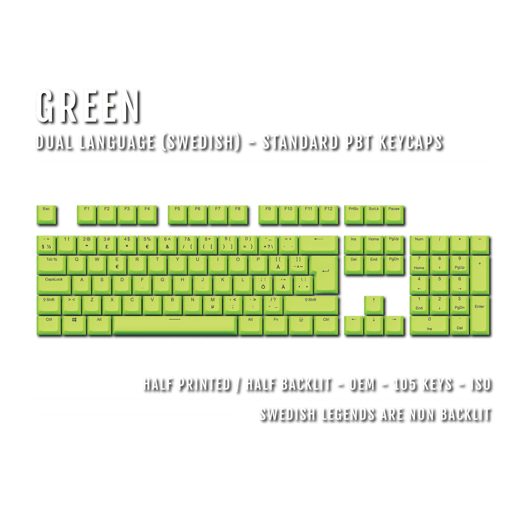 Green Swedish (ISO-SE) Dual Language PBT Keycaps Krome Keycaps LTD swedish