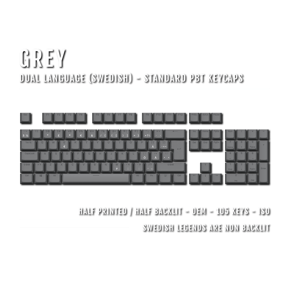 Grey Swedish (ISO-SE) Dual Language PBT Keycaps Krome Keycaps LTD swedish