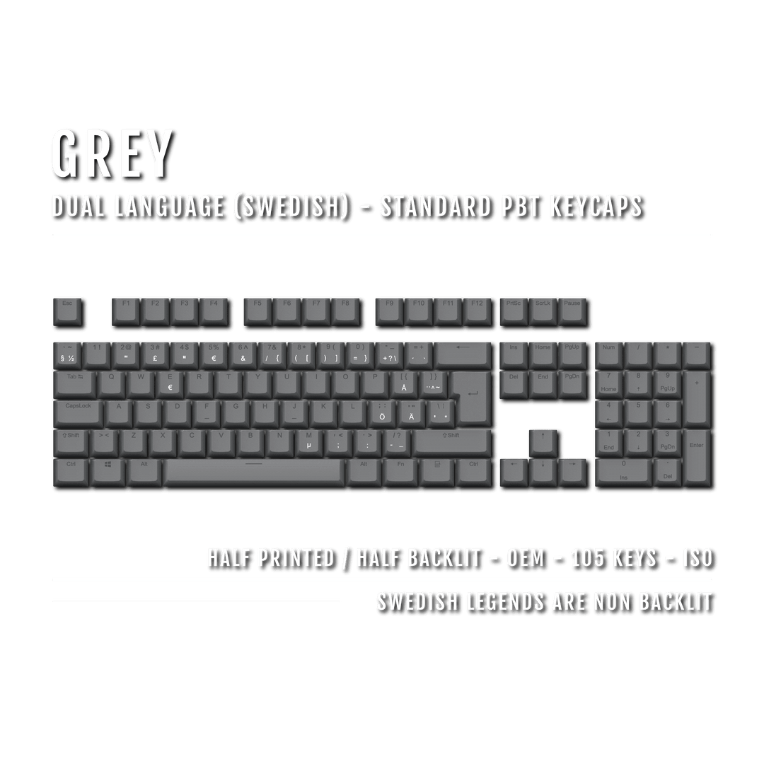 Grey Swedish (ISO-SE) Dual Language PBT Keycaps Krome Keycaps LTD swedish