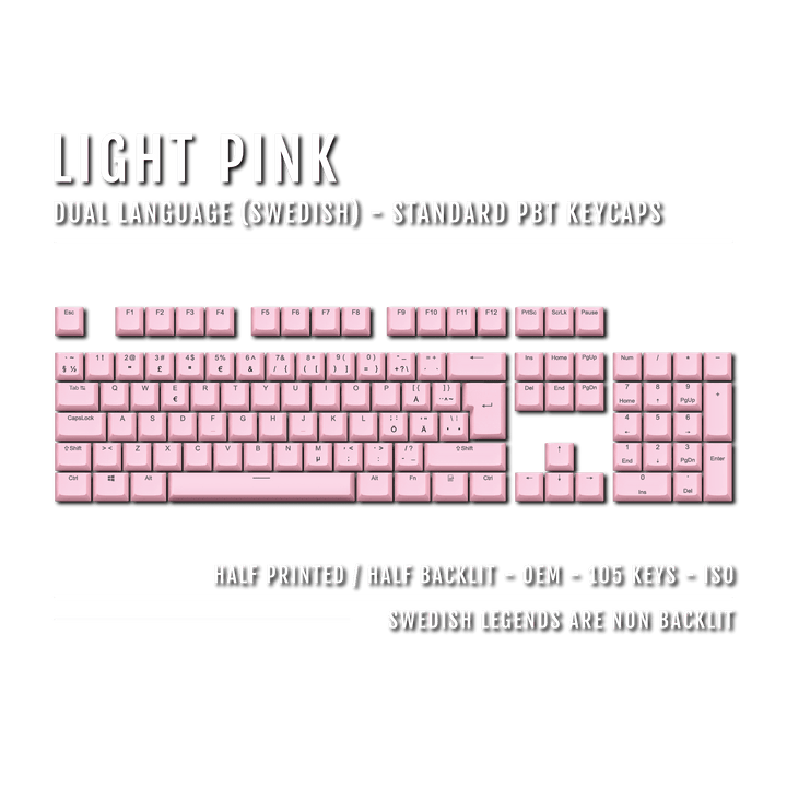 Light Pink Swedish (ISO-SE) Dual Language PBT Keycaps Krome Keycaps LTD swedish