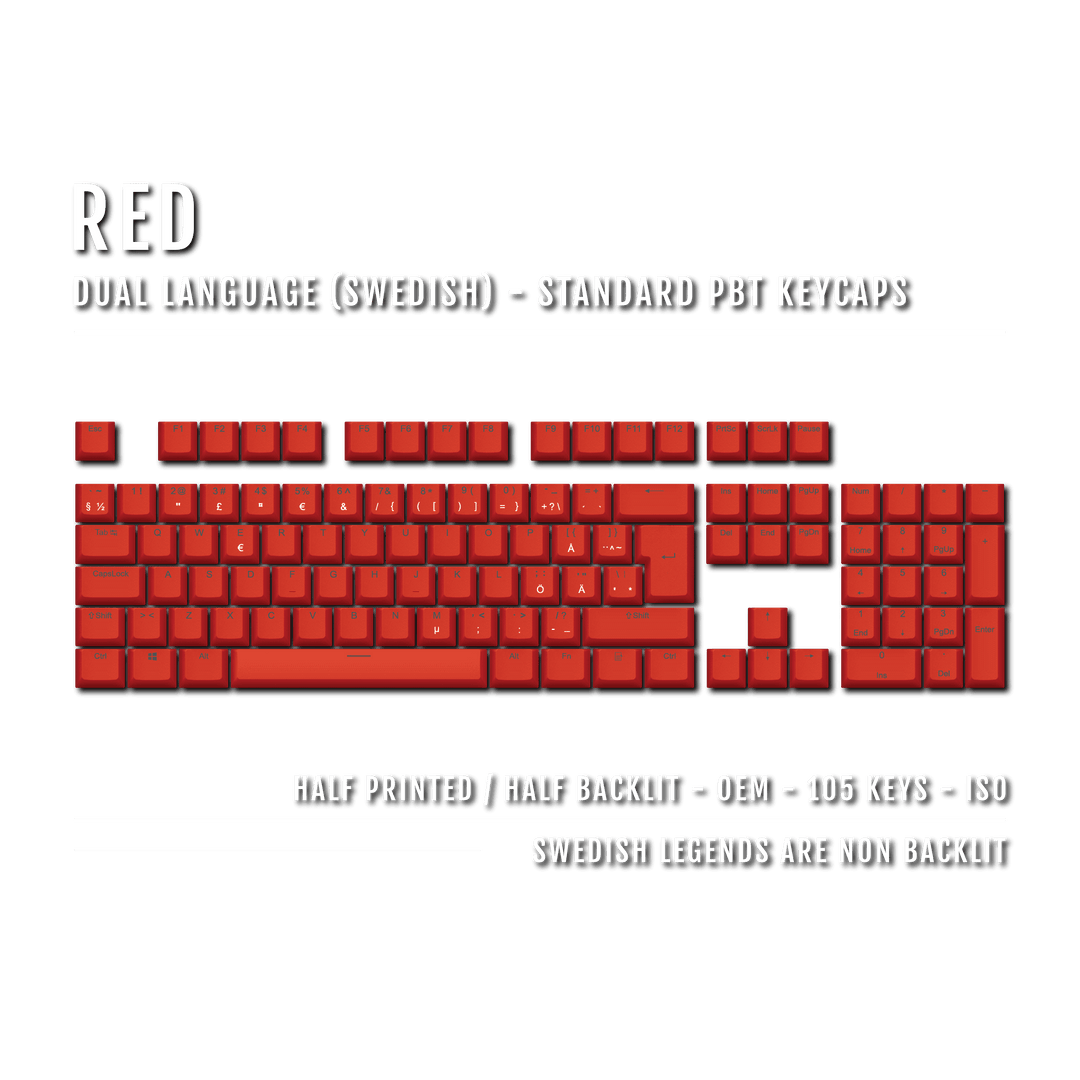 Red Swedish (ISO-SE) Dual Language PBT Keycaps Krome Keycaps LTD swedish