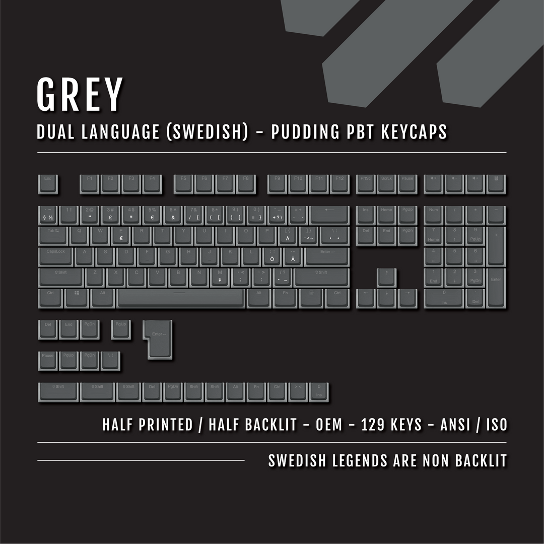 Grey Swedish (ISO-SE) Dual Language PBT Pudding Keycaps Krome Keycaps LTD swedish