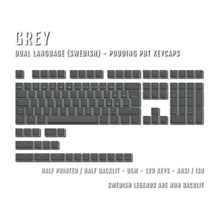 Grey Swedish (ISO-SE) Dual Language PBT Pudding Keycaps Krome Keycaps LTD swedish