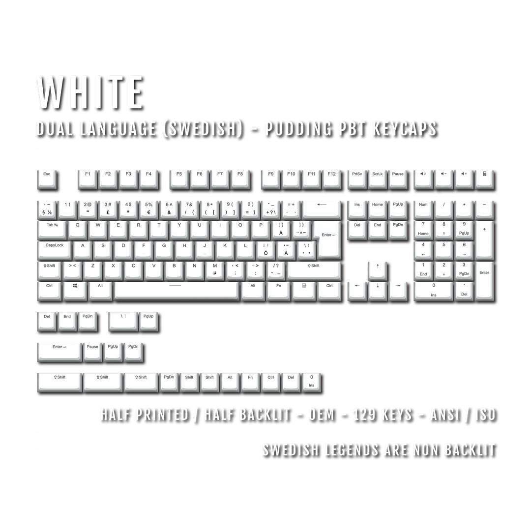 White Swedish (ISO-SE) Dual Language PBT Pudding Keycaps Krome Keycaps LTD swedish