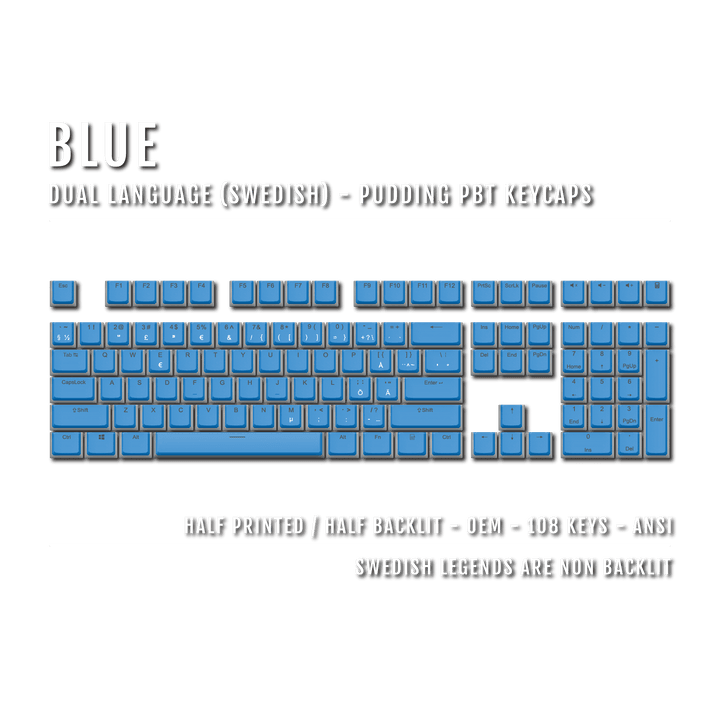 Blue Swedish Dual Language PBT Pudding Keycaps Krome Keycaps LTD swedish
