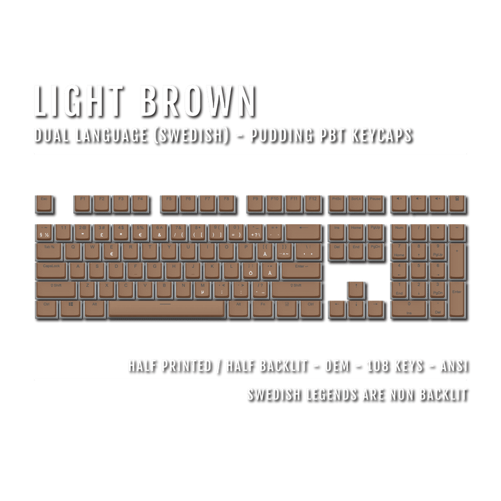 Light Brown Swedish Dual Language PBT Pudding Keycaps Krome Keycaps LTD swedish