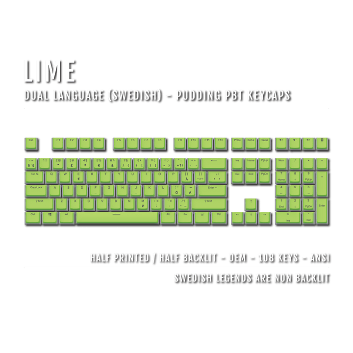 Lime Swedish Dual Language PBT Pudding Keycaps Krome Keycaps LTD swedish