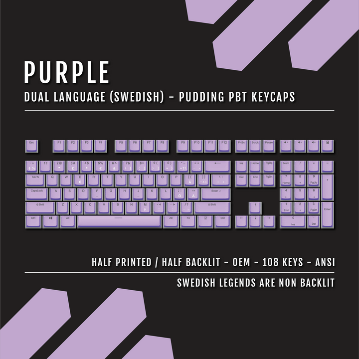 Purple Swedish Dual Language PBT Pudding Keycaps Krome Keycaps LTD swedish