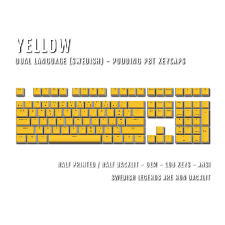 Yellow Swedish Dual Language PBT Pudding Keycaps Krome Keycaps LTD swedish