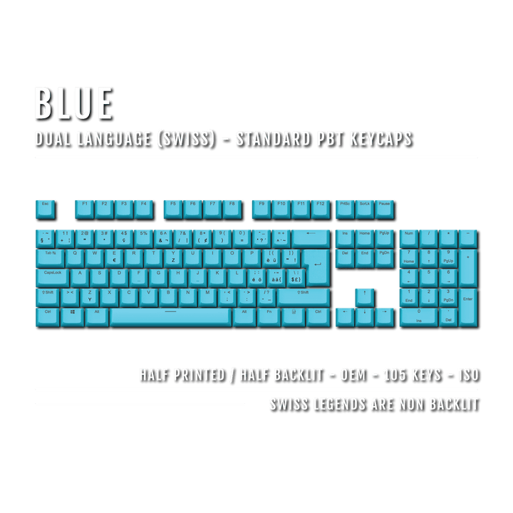 Blue Swiss (ISO-CH) Dual Language PBT Keycaps Krome Keycaps LTD swiss