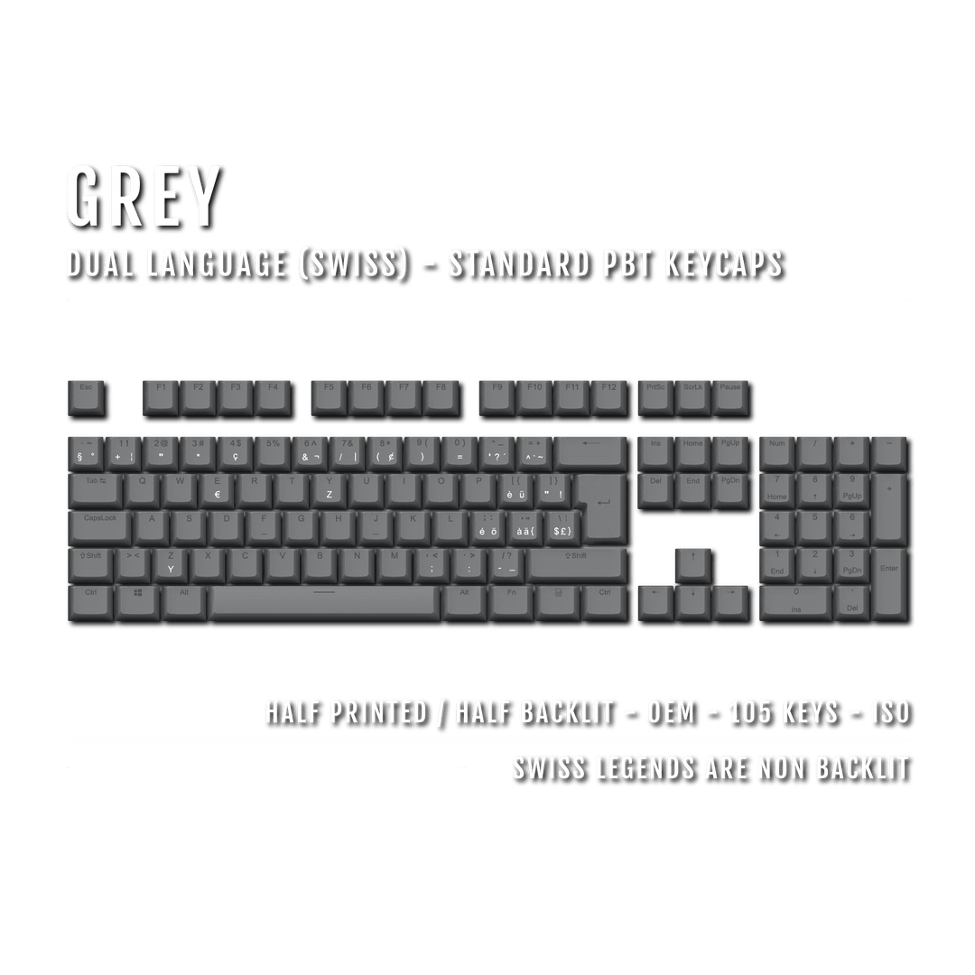 Grey Swiss (ISO-CH) Dual Language PBT Keycaps Krome Keycaps LTD swiss