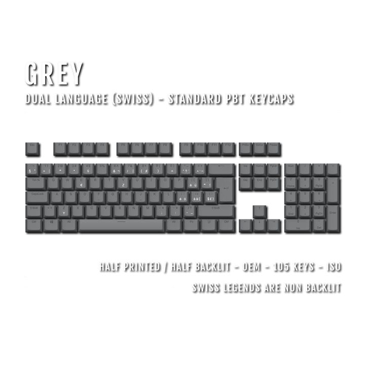 Grey Swiss (ISO-CH) Dual Language PBT Keycaps Krome Keycaps LTD swiss