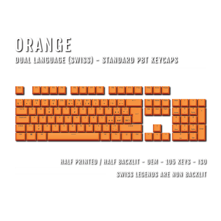 Orange Swiss (ISO-CH) Dual Language PBT Keycaps Krome Keycaps LTD swiss