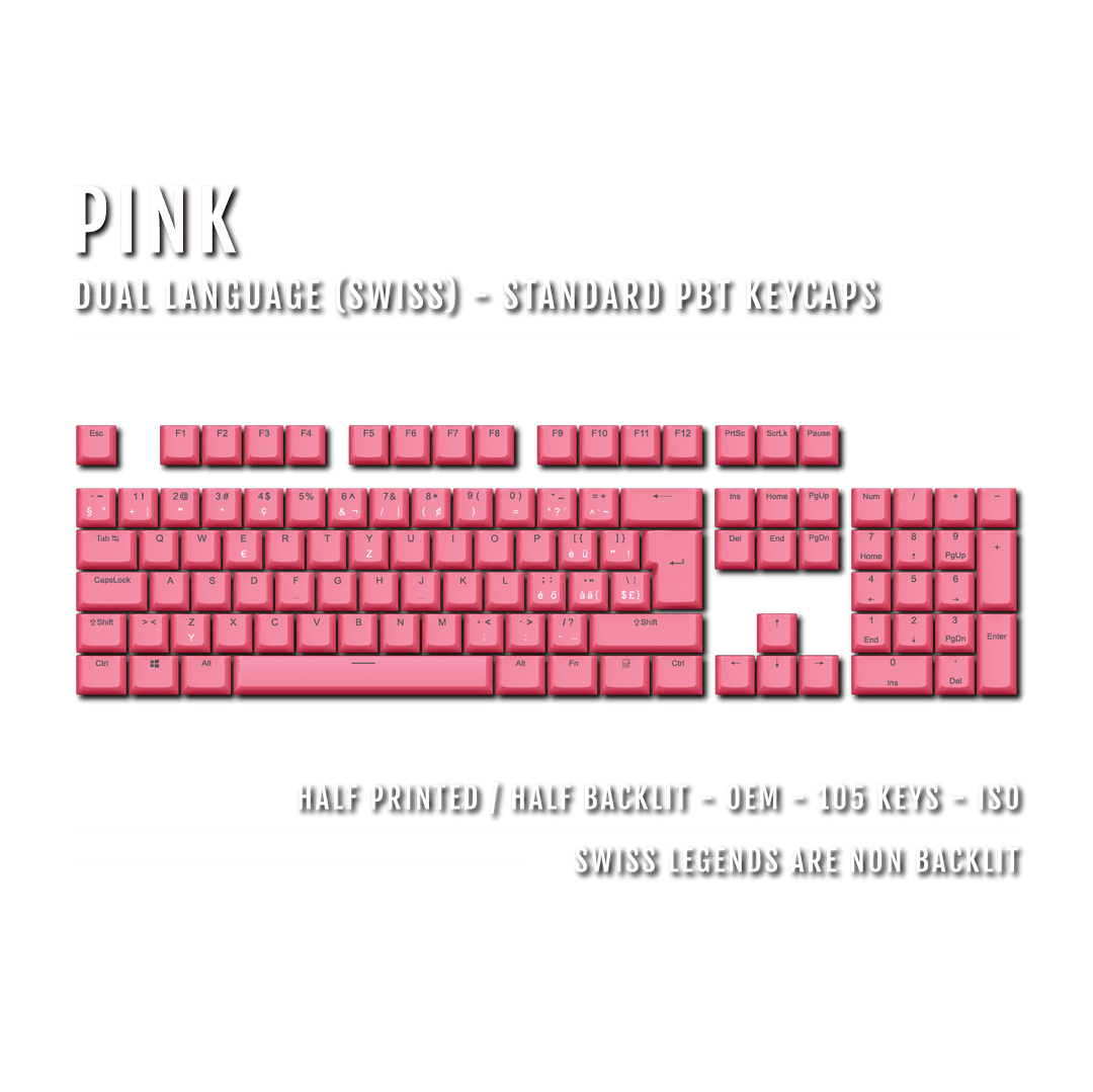 Pink PBT Swiss Keycaps - ISO-CH - 100% Size - Dual Language Keycaps - kromekeycaps