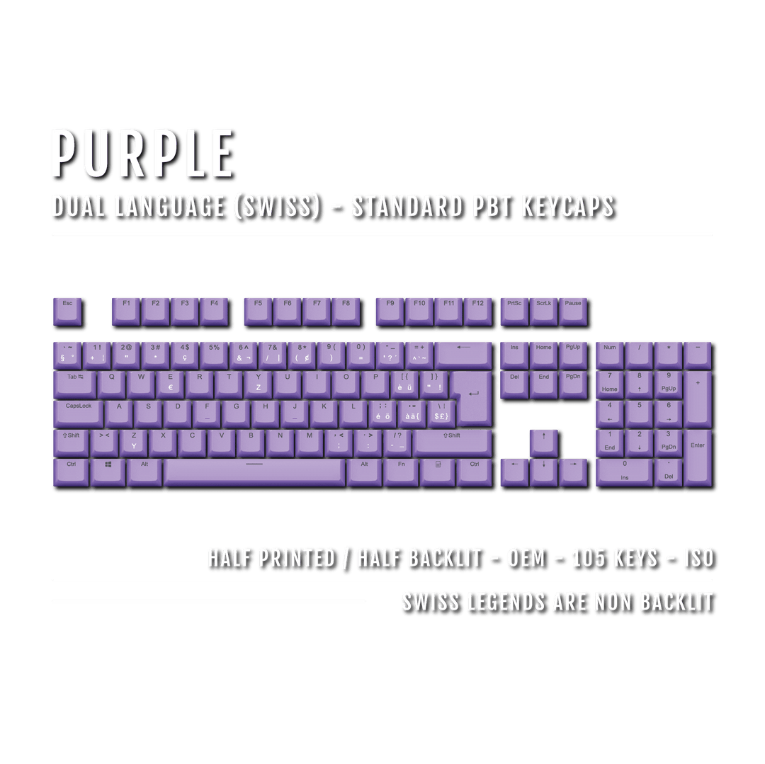 Purple Swiss (ISO-CH) Dual Language PBT Keycaps Krome Keycaps LTD swiss