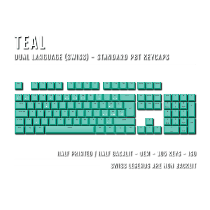 Teal Swiss (ISO-CH) Dual Language PBT Keycaps Krome Keycaps LTD swiss