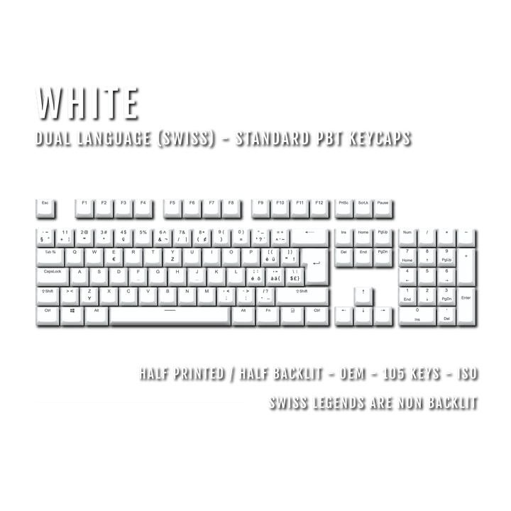 White Swiss (ISO-CH) Dual Language PBT Keycaps Krome Keycaps LTD swiss