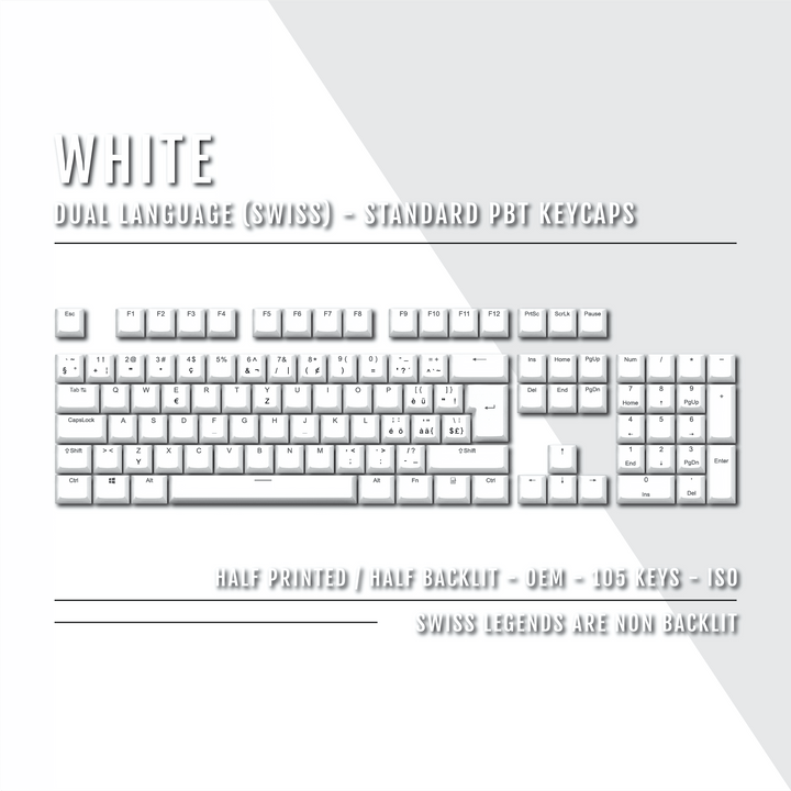 White Swiss (ISO-CH) Dual Language PBT Keycaps Krome Keycaps LTD swiss