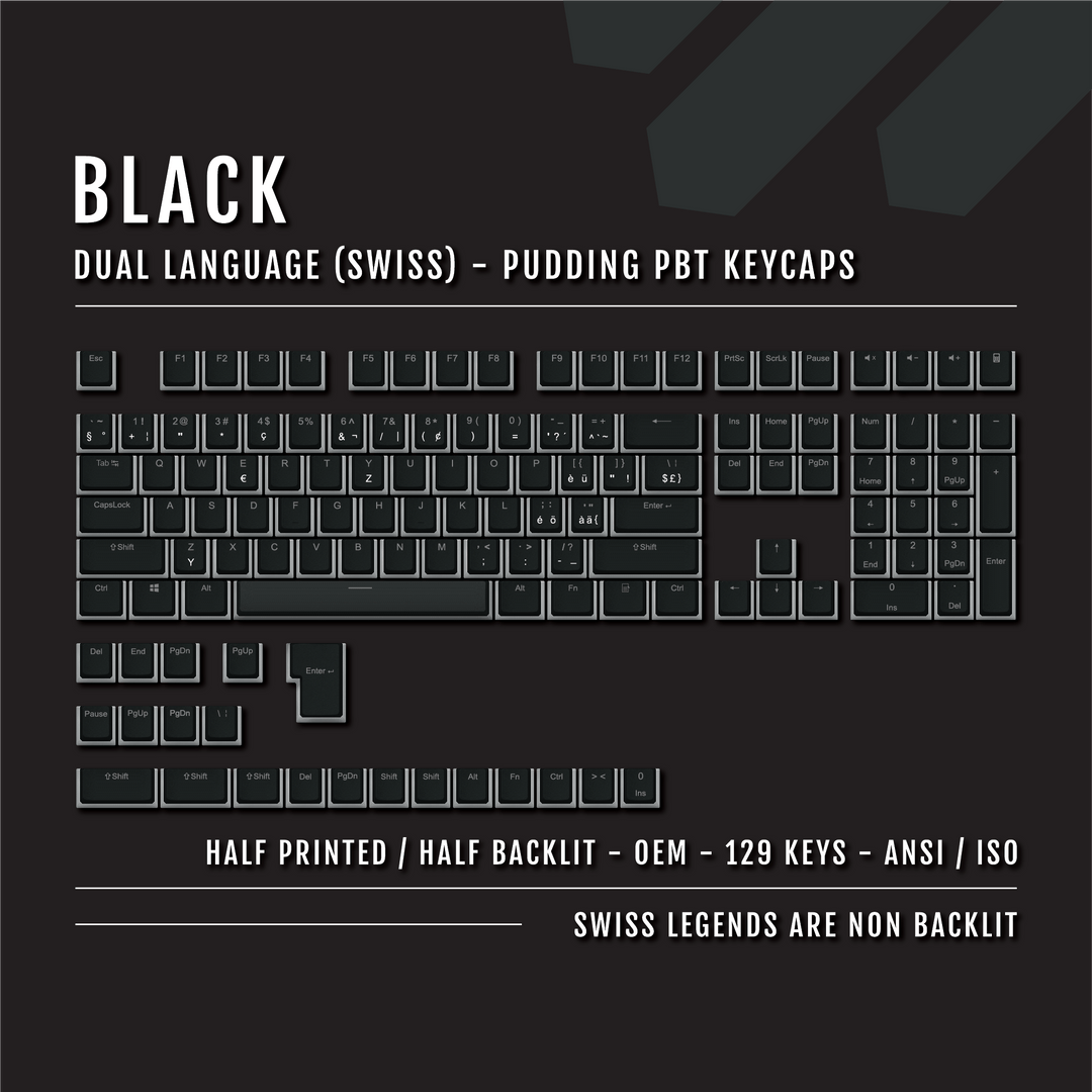 Black Swiss (ISO-CH) Dual Language PBT Pudding Keycaps Krome Keycaps LTD swiss