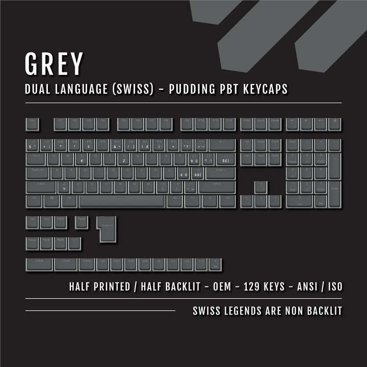 Grey Swiss (ISO-CH) Dual Language PBT Pudding Keycaps Krome Keycaps LTD swiss