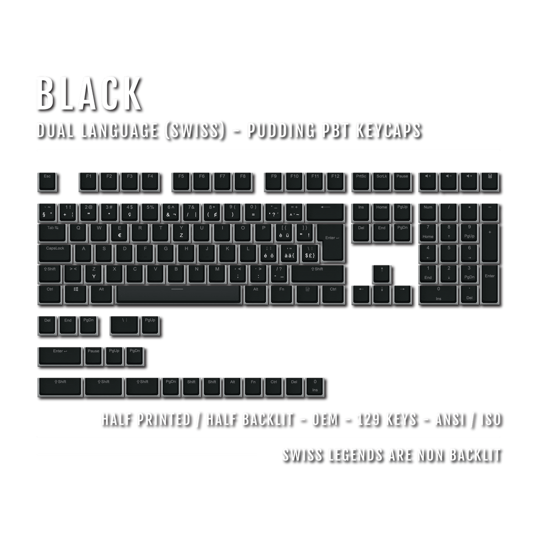 Black Swiss (ISO-CH) Dual Language PBT Pudding Keycaps Krome Keycaps LTD swiss