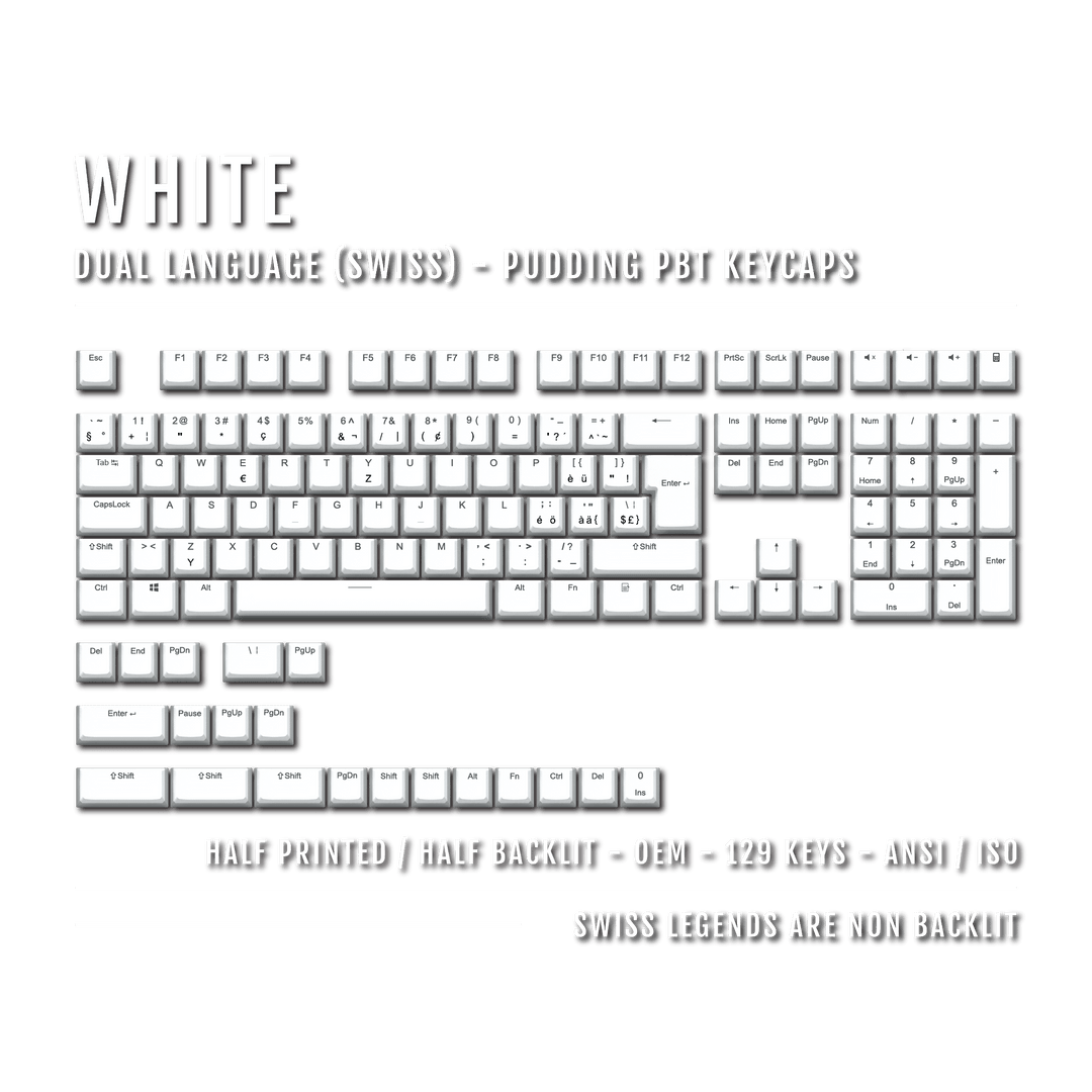 White Swiss (ISO-CH) Dual Language PBT Pudding Keycaps Krome Keycaps LTD swiss