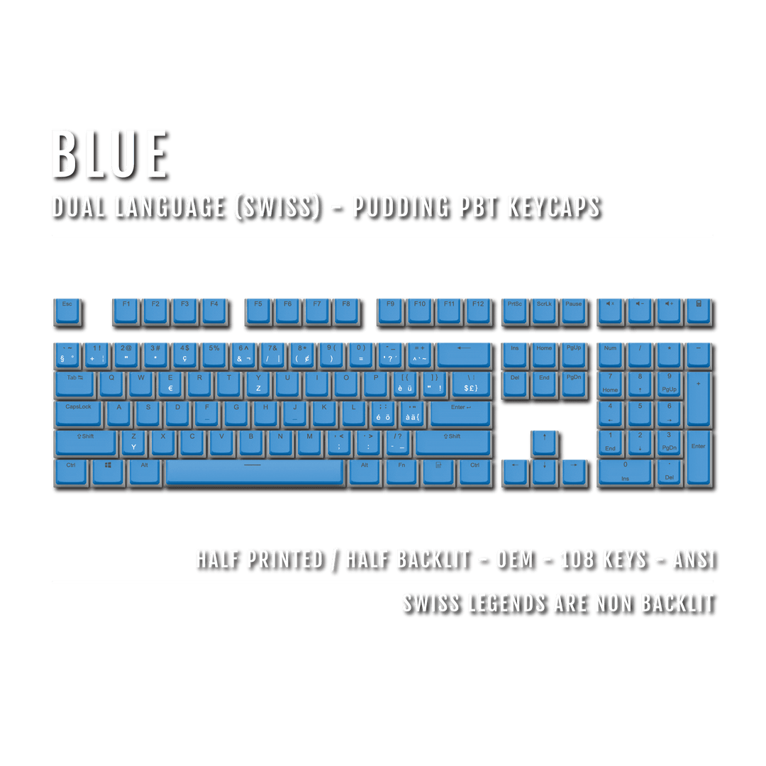 Blue Swiss Dual Language PBT Pudding Keycaps Krome Keycaps LTD swiss