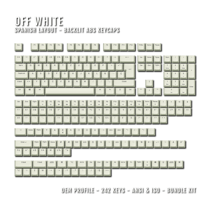 Off White Spanish (ISO-ES) Backlit ABS Keycaps for Windows & Mac Krome Keycaps LTD spanish