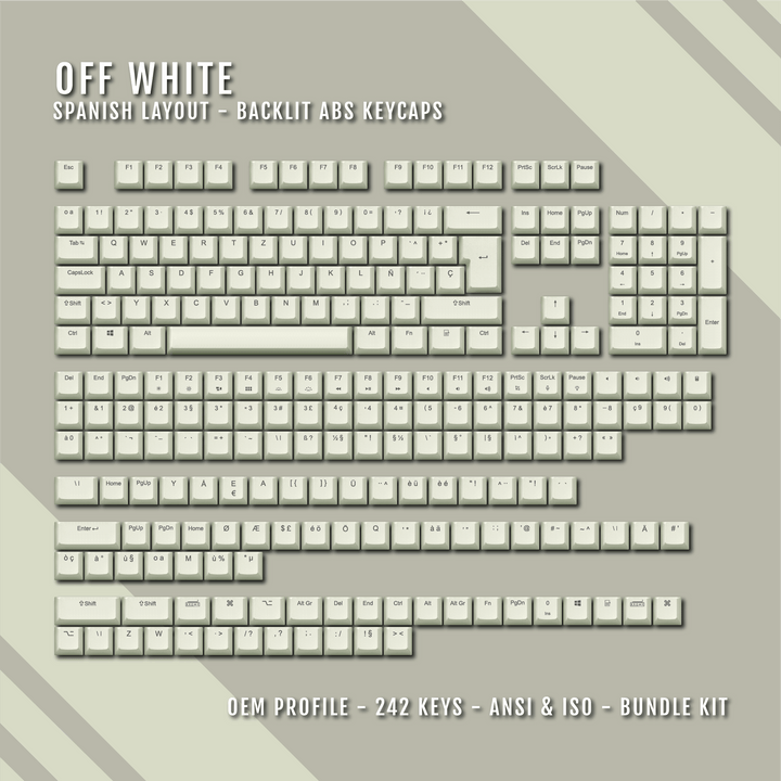 Off White Spanish (ISO-ES) Backlit ABS Keycaps for Windows & Mac Krome Keycaps LTD spanish