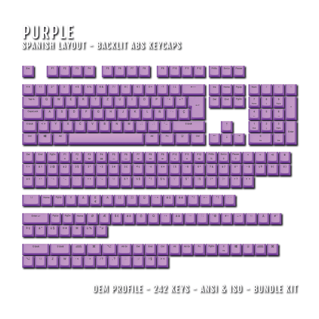 Purple Spanish (ISO-ES) Backlit ABS Keycaps for Windows & Mac Krome Keycaps LTD spanish