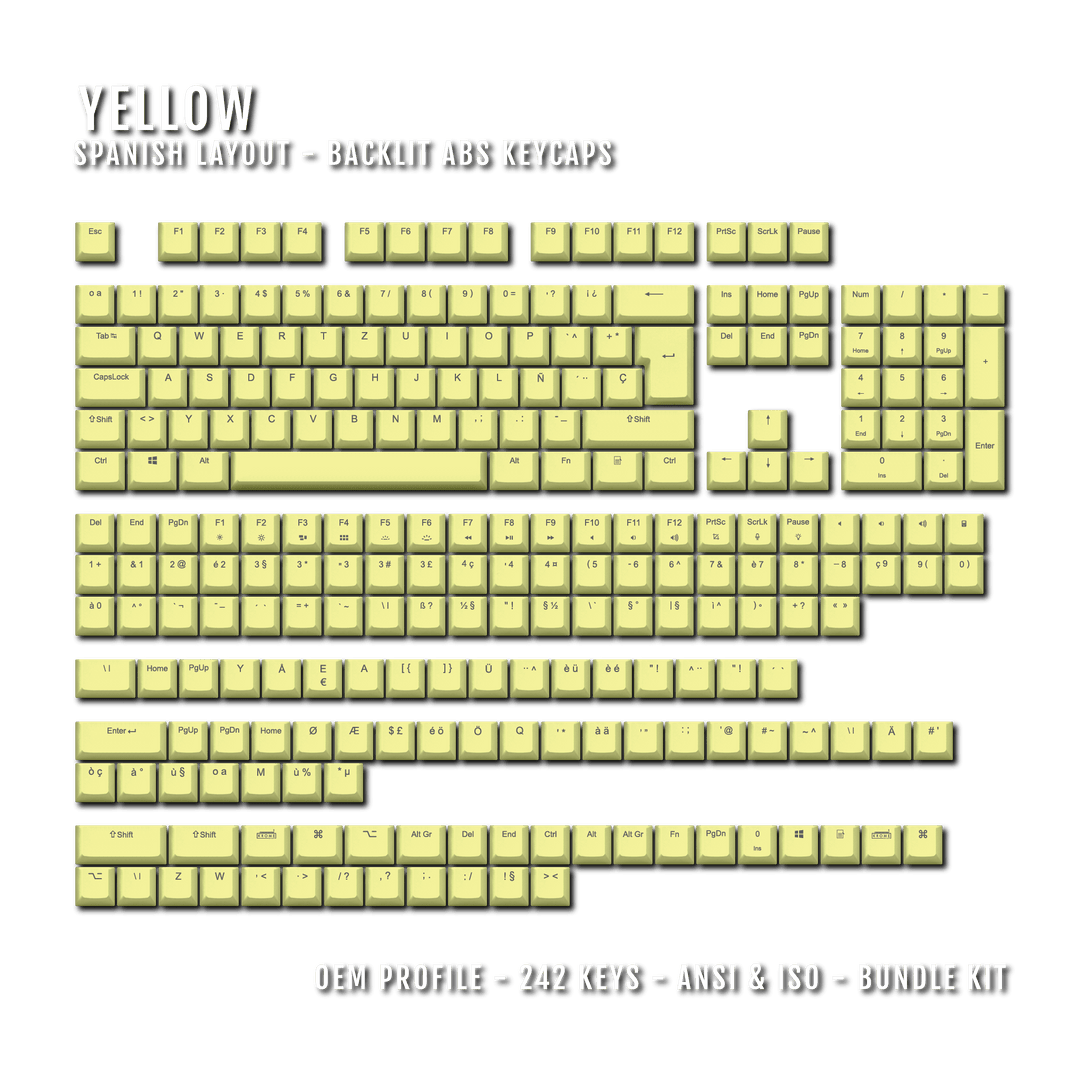 Yellow Spanish (ISO-ES) Backlit ABS Keycaps for Windows & Mac Krome Keycaps LTD spanish