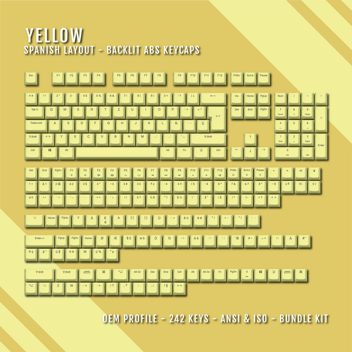 Yellow Spanish (ISO-ES) Backlit ABS Keycaps for Windows & Mac Krome Keycaps LTD spanish