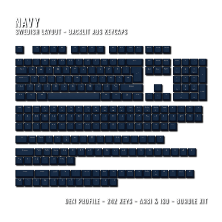 Navy Swedish (ISO-SE) Backlit ABS Keycaps for Windows & Mac Krome Keycaps LTD swedish