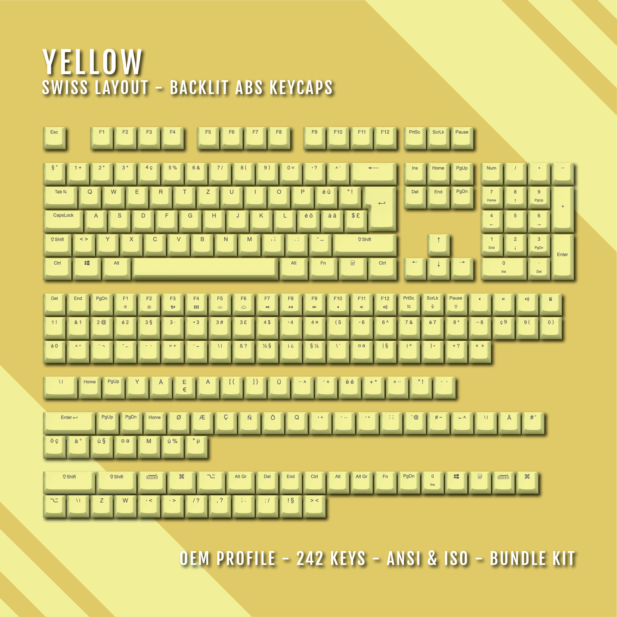 Yellow Swiss (ISO-CH) Backlit ABS Keycaps for Windows & Mac – Krome ...