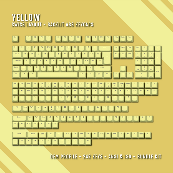 Yellow Backlit Swiss Keycaps - ISO-CH - Windows & Mac - kromekeycaps